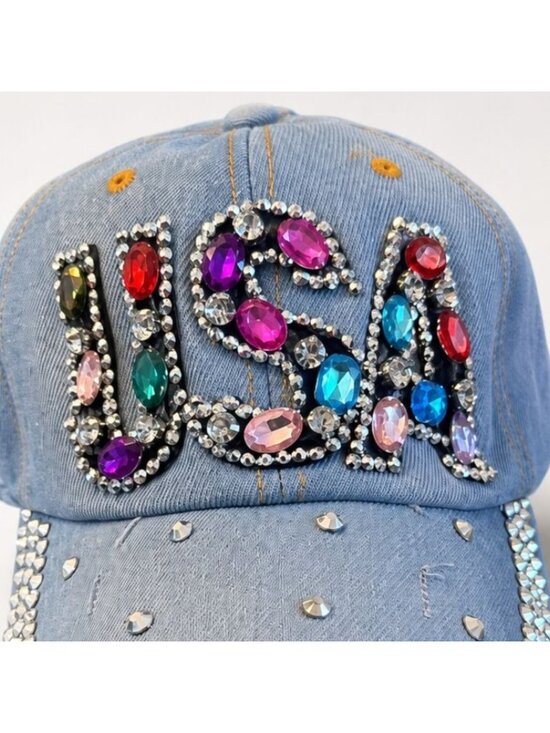 USA Dopamine Rhinestone Baseball Cap Denim Patriotic Glam Hat America 250 Festiv main image 14
